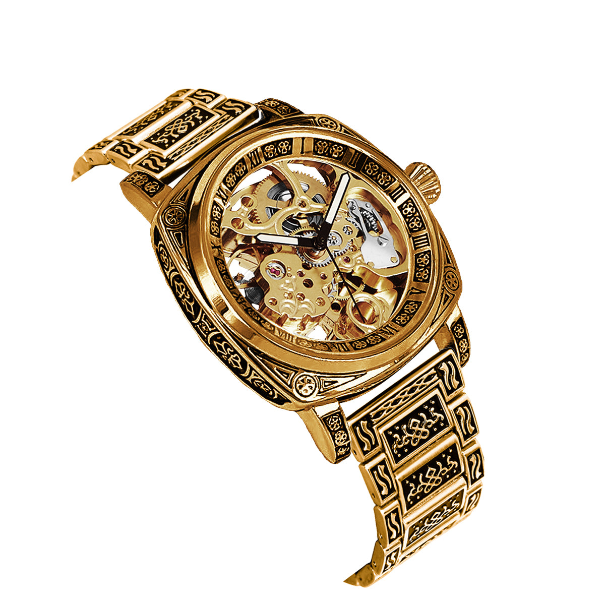 8837 New Luxury Automatic Mechanical Watch Gold Retro Carved Steel Band Men's Watches with Waterproof Luminous Hands