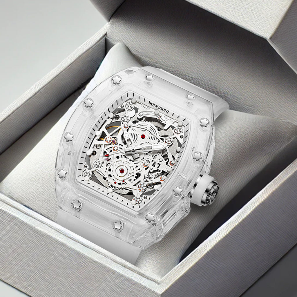 K-2015A Waterproof Plastic Transparent Mechanical Watch High Quality Skeleton Gear Design Men's Sports Watch