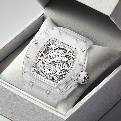 K-2015A Waterproof Plastic Transparent Mechanical Watch High Quality Skeleton Gear Design Men's Sports Watch