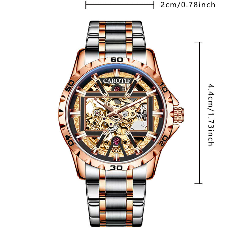 New Men's Rose Gold Carved Pattern Fashion Hollow Fully Automatic Mechanical Watch Luminous Waterproof