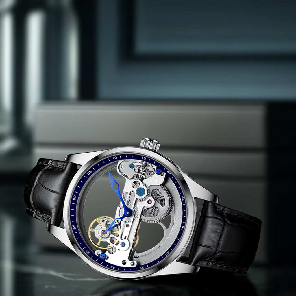 New automatic mechanical watch for men fashion Leather Strap tourbillon hollow watch