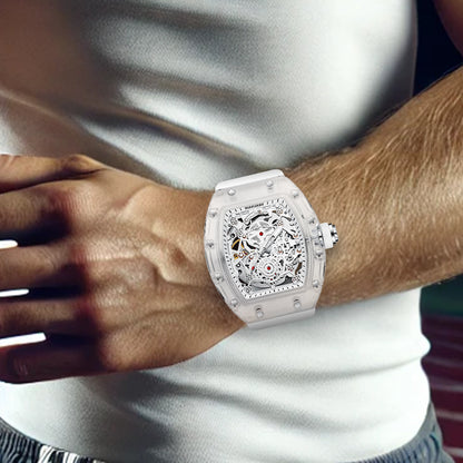 K-2015A Waterproof Plastic Transparent Mechanical Watch High Quality Skeleton Gear Design Men's Sports Watch