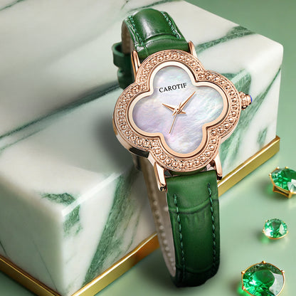 Fashion Quartz Watches Women Creative Watch Leather Strap Women's Four Leaf Clover Wristwatch with Waterproof