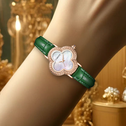 Fashion Quartz Watches Women Creative Watch Leather Strap Women's Four Leaf Clover Wristwatch with Waterproof