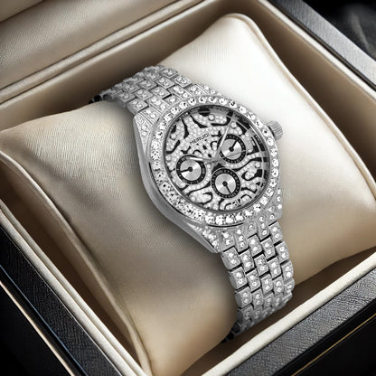 MEIRUIQI new silver diamond three-eye tiger dial fashion men's quartz watch