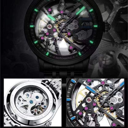 326 New Fashion Men's Black Skeleton Fully Automatic Mechanical Watch