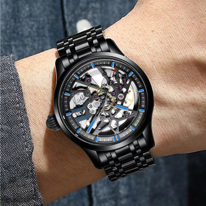 326 New Fashion Men's Black Skeleton Fully Automatic Mechanical Watch