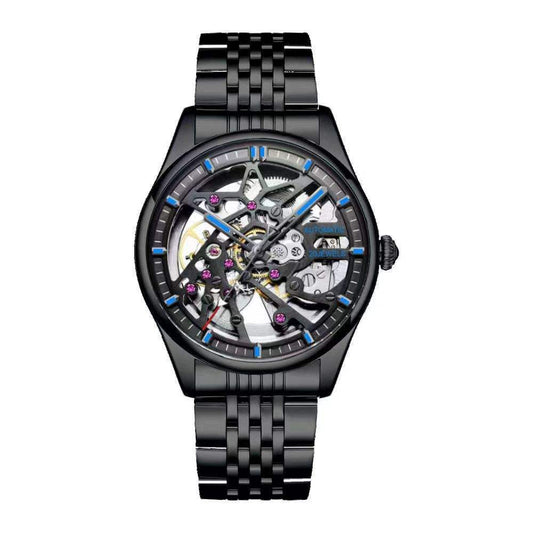 326 New Fashion Men's Black Skeleton Fully Automatic Mechanical Watch