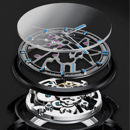 326 New Fashion Men's Black Skeleton Fully Automatic Mechanical Watch