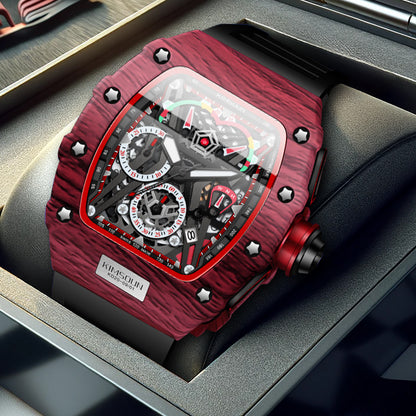 K-2013B Popular Multifunctional Barrel Shape Fashion Sports Watch Men's Calendar Quartz Watch Red Shell Black Belt