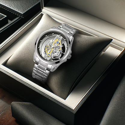 K-1822 Silver Steel Band Hot Fashion Business Double-sided Transparent Hollow Men's Quartz Watch