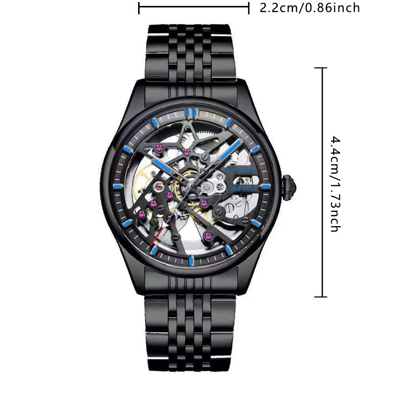 326 New Fashion Men's Black Skeleton Fully Automatic Mechanical Watch