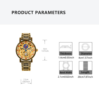 Luxury gold retro carved automatic mechanical watch for men fashion red diamond skeleton dial tourbillon watch