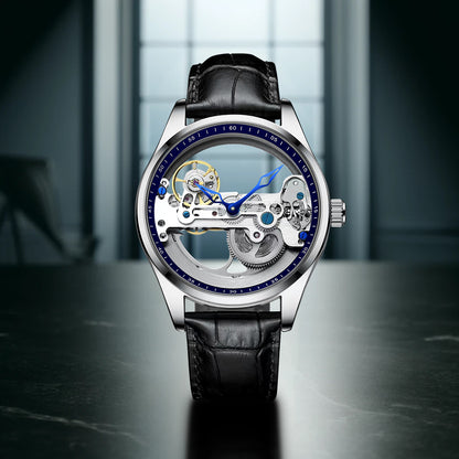 New automatic mechanical watch for men fashion Leather Strap tourbillon hollow watch