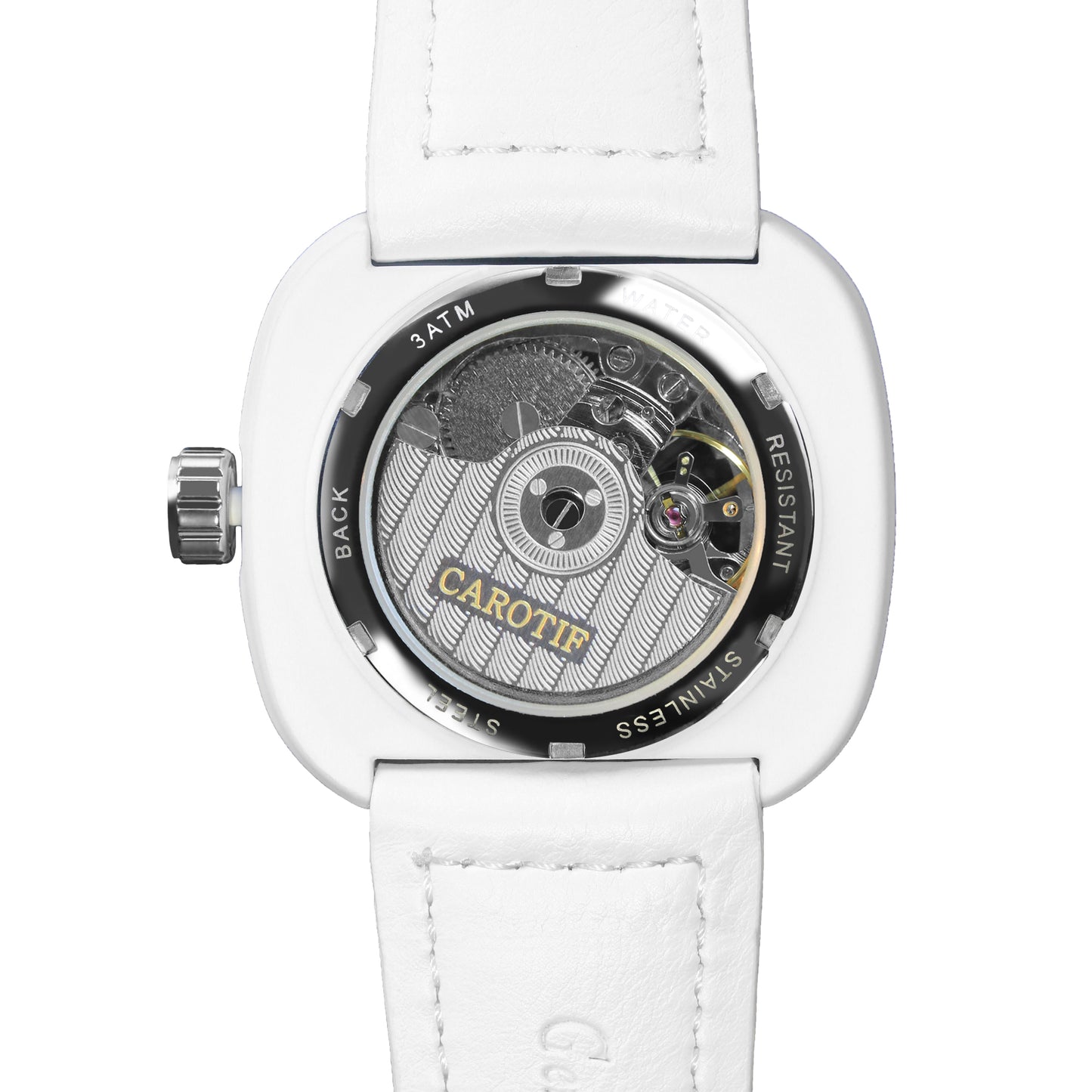 1003 New Men's Fashion White Leather Belt Square Hollow Waterproof Fully Automatic Mechanical Watch