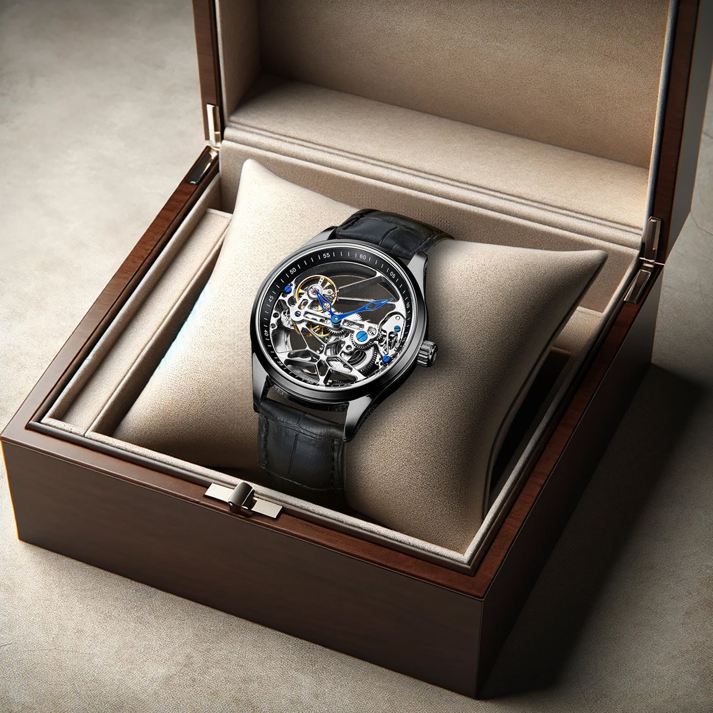 New Fashion Men's Watch Hollow Movement Leather Strap Fully Automatic Mechanical Watch