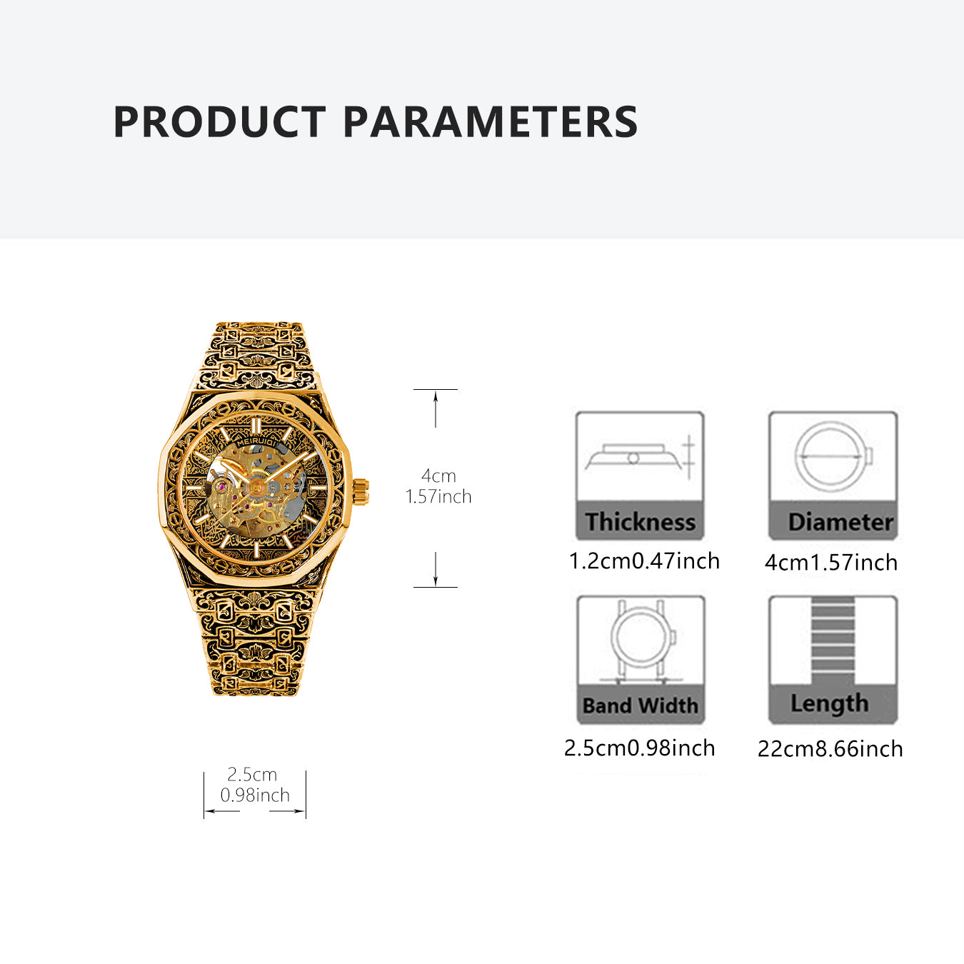 Luxury retro gold engraved pattern fully automatic mechanical watch fashion hollow luminous waterproof men's watch