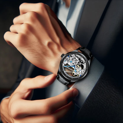 New Fashion Men's Watch Hollow Movement Leather Strap Fully Automatic Mechanical Watch