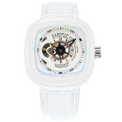 1003 New Men's Fashion White Leather Belt Square Hollow Waterproof Fully Automatic Mechanical Watch