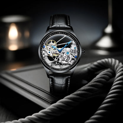 New Fashion Men's Watch Hollow Movement Leather Strap Fully Automatic Mechanical Watch