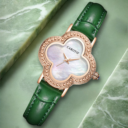 Fashion Quartz Watches Women Creative Watch Leather Strap Women's Four Leaf Clover Wristwatch with Waterproof
