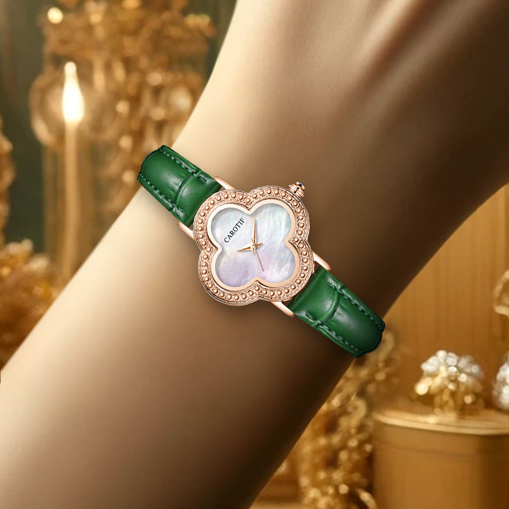 Fashion Quartz Watches Women Creative Watch Leather Strap Women's Four Leaf Clover Wristwatch with Waterproof
