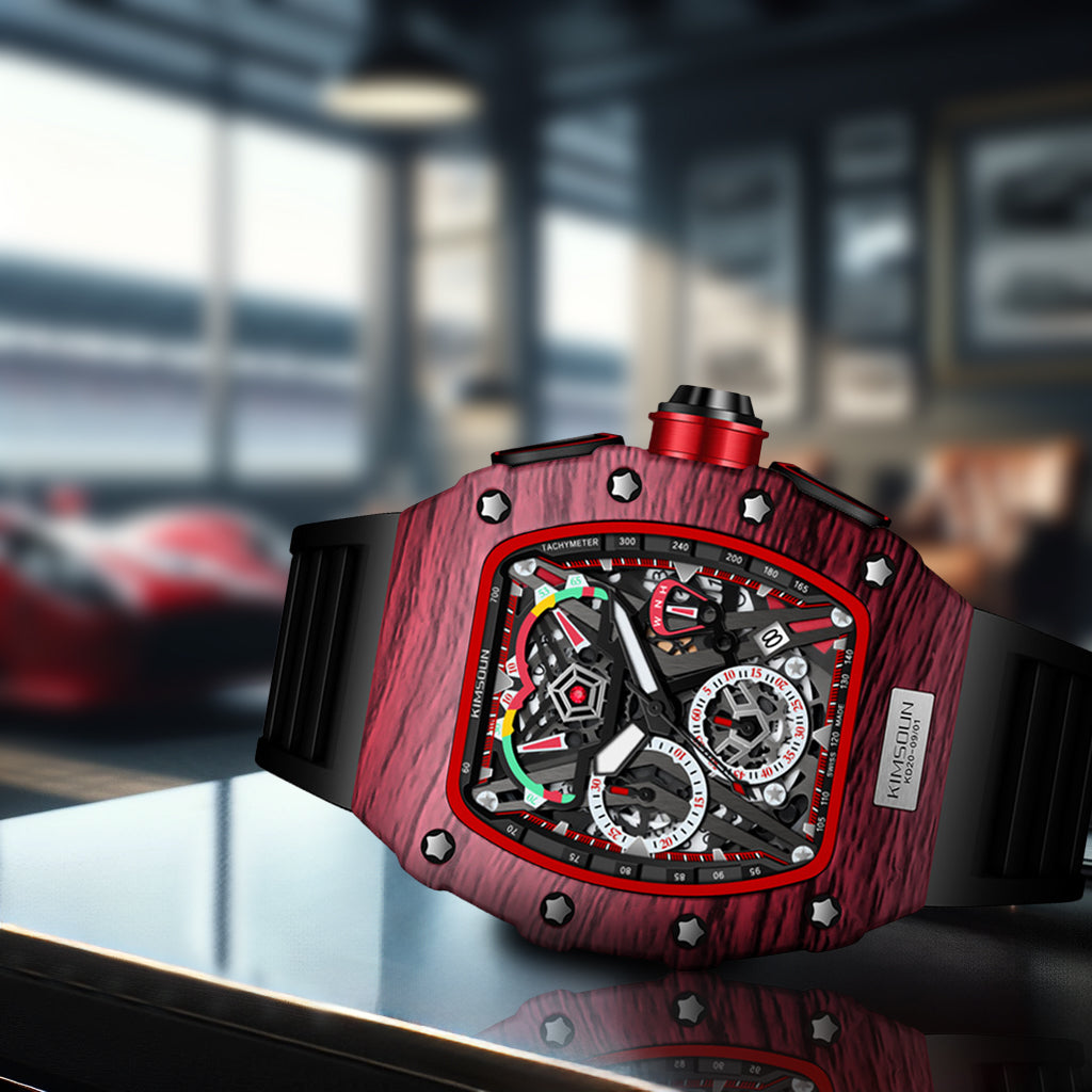 K-2013B Popular Multifunctional Barrel Shape Fashion Sports Watch Men's Calendar Quartz Watch Red Shell Black Belt