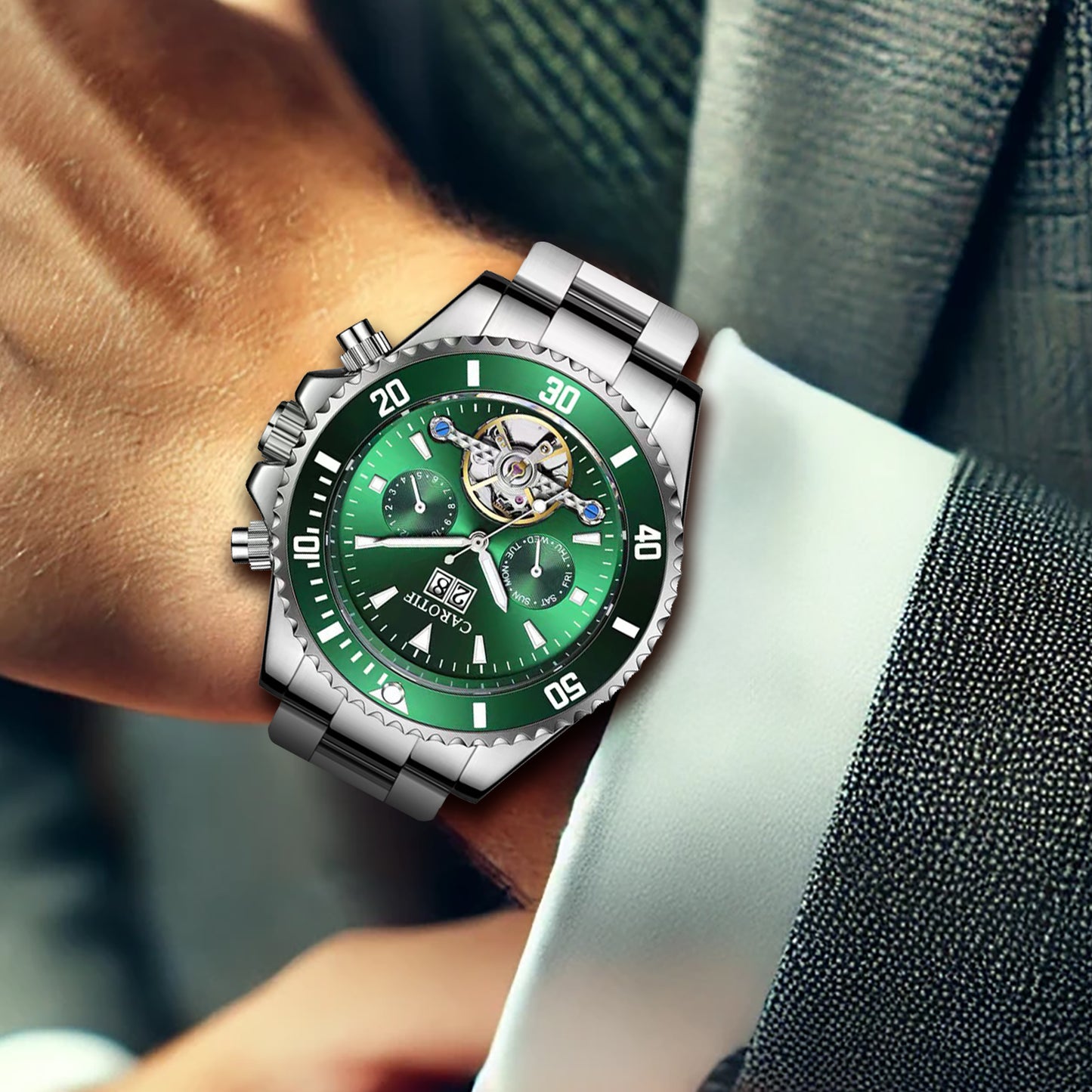 hot-selling fully automatic mechanical watch for men fashionable business hollow multi-function watch waterproof luminous