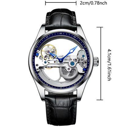 New automatic mechanical watch for men fashion Leather Strap tourbillon hollow watch