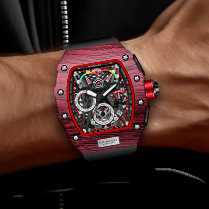 K-2013B Popular Multifunctional Barrel Shape Fashion Sports Watch Men's Calendar Quartz Watch Red Shell Black Belt