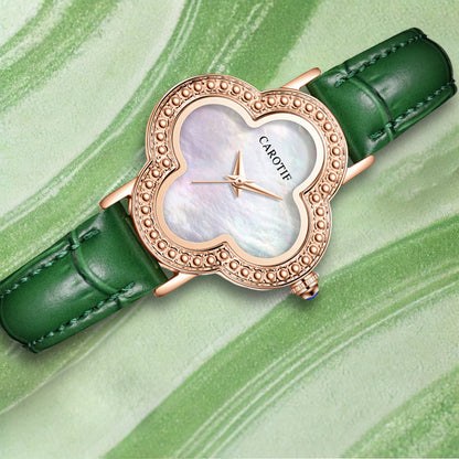 Fashion Quartz Watches Women Creative Watch Leather Strap Women's Four Leaf Clover Wristwatch with Waterproof