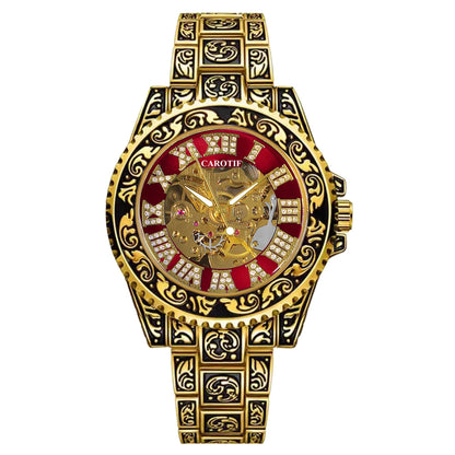 New Men's Fashion Casual Hollow Retro Carved Gold and Blue Fully Automatic Mechanical Watch
