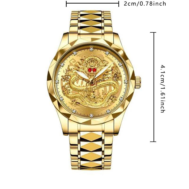 K-1826B New Luxury Golden Dragon Watch Business Men's Quartz Watches Fashion Waterproof Wristwatch Stainless Steel
