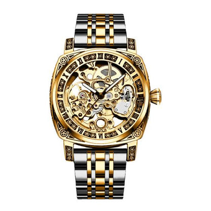 8837 New Luxury Automatic Mechanical Watch Gold Retro Carved Steel Band Men's Watches with Waterproof Luminous Hands
