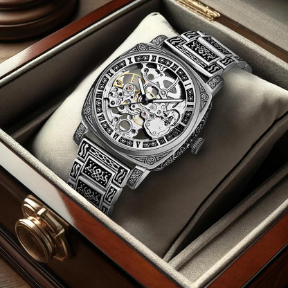 8837 New Luxury Automatic Mechanical Watch Gold Retro Carved Steel Band Men's Watches with Waterproof Luminous Hands