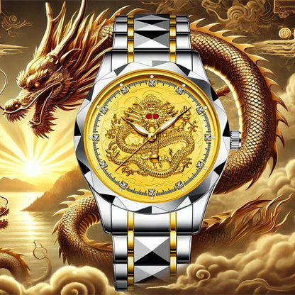 K-1826B New Luxury Golden Dragon Watch Business Men's Quartz Watches Fashion Waterproof Wristwatch Stainless Steel