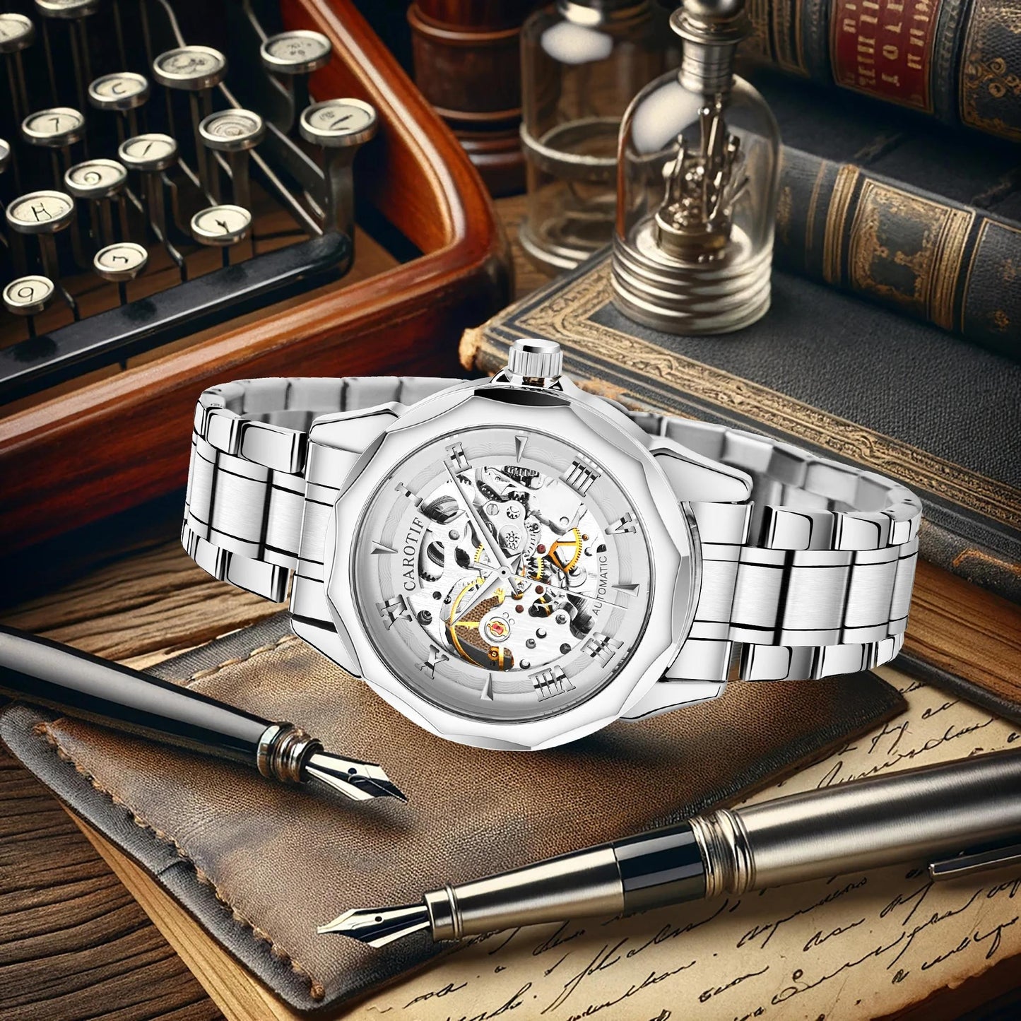 New men's watch with fashionable style, high-end trend, high aesthetic value, novel and simple wormhole hollow mechanical watch