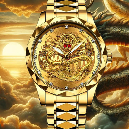 K-1826B New Luxury Golden Dragon Watch Business Men's Quartz Watches Fashion Waterproof Wristwatch Stainless Steel