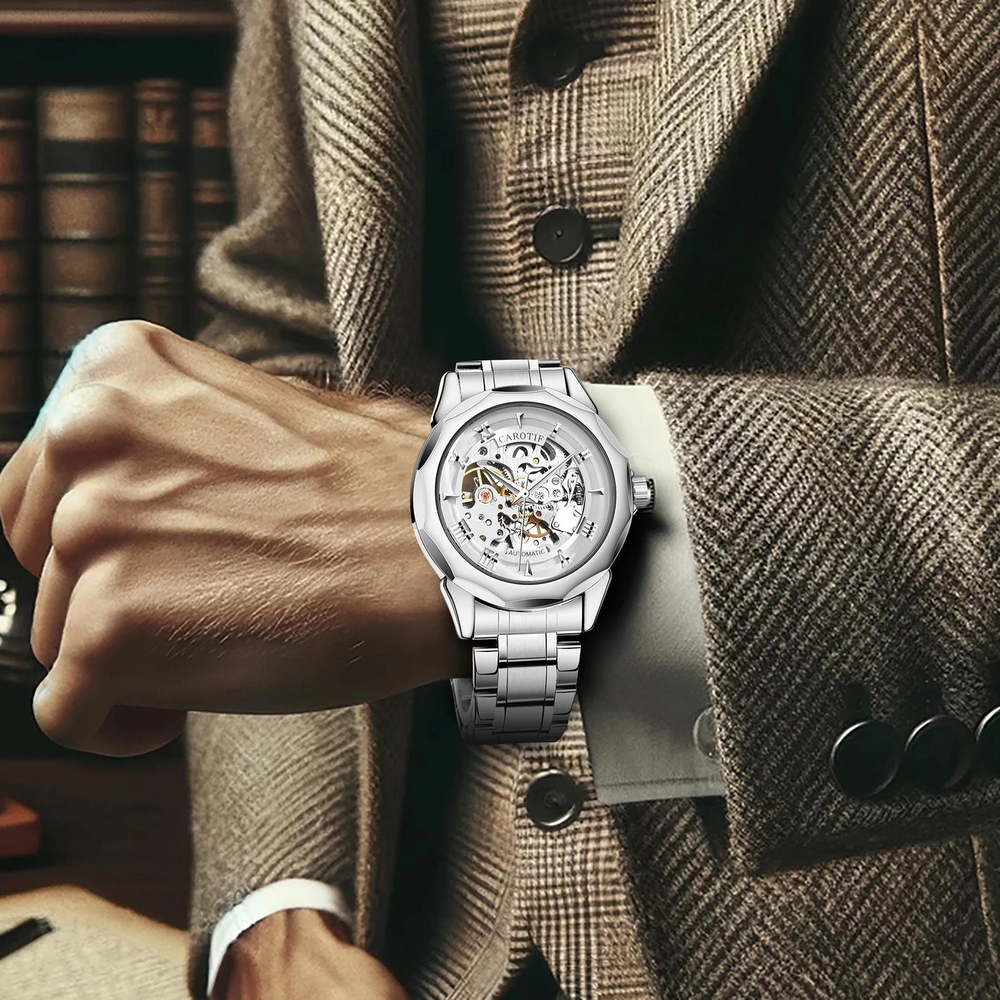 New men's watch with fashionable style, high-end trend, high aesthetic value, novel and simple wormhole hollow mechanical watch