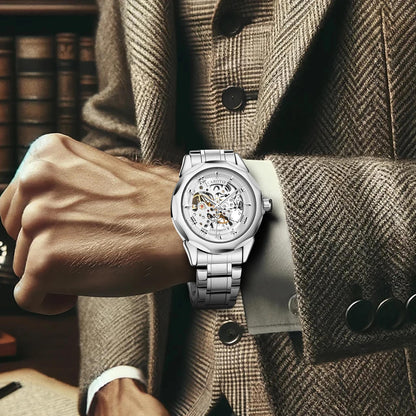 New men's watch with fashionable style, high-end trend, high aesthetic value, novel and simple wormhole hollow mechanical watch