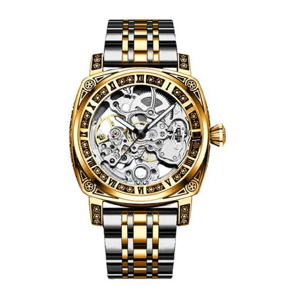 8837 New Luxury Automatic Mechanical Watch Gold Retro Carved Steel Band Men's Watches with Waterproof Luminous Hands
