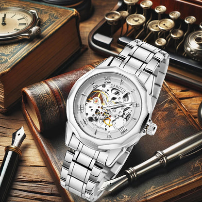 New men's watch with fashionable style, high-end trend, high aesthetic value, novel and simple wormhole hollow mechanical watch