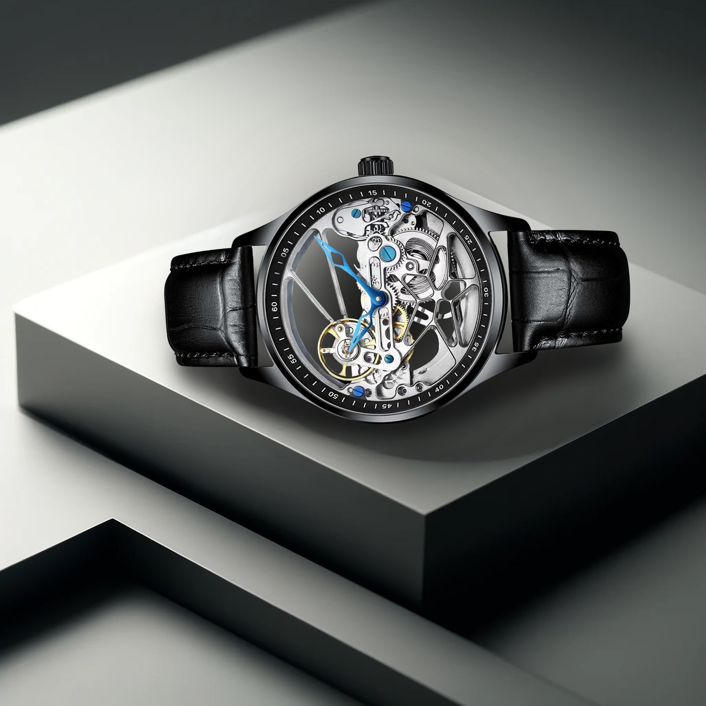 New Fashion Men's Watch Hollow Movement Leather Strap Fully Automatic Mechanical Watch