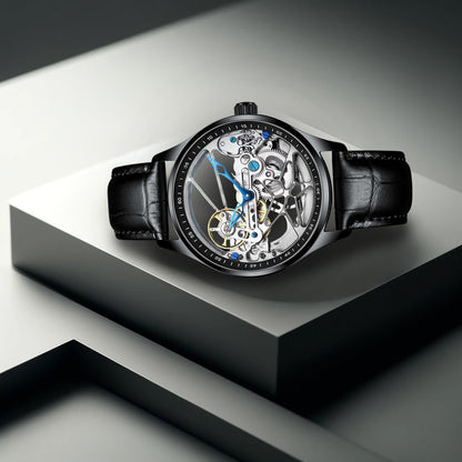 New Fashion Men's Watch Hollow Movement Leather Strap Fully Automatic Mechanical Watch