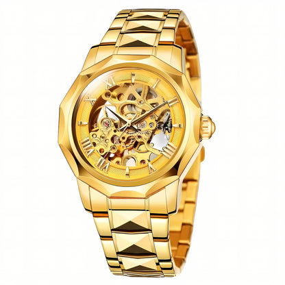 New Fashion Gold Alloy Men's Fully Automatic Mechanical Watch Hollow Waterproof Watch