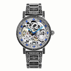 Retro Carving Automatic Mechanical Watch Men's Fashion Diamond Hollow Stainless Steel Waterproof Watch