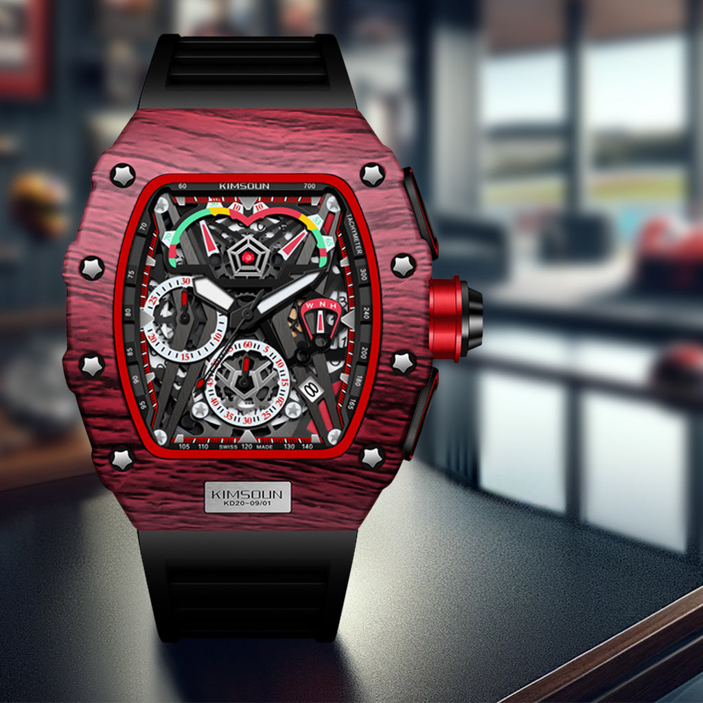 K-2013B Popular Multifunctional Barrel Shape Fashion Sports Watch Men's Calendar Quartz Watch Red Shell Black Belt