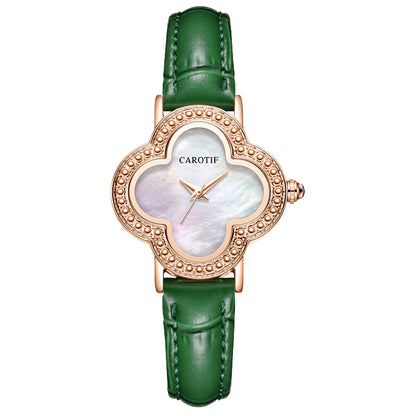 Fashion Quartz Watches Women Creative Watch Leather Strap Women's Four Leaf Clover Wristwatch with Waterproof