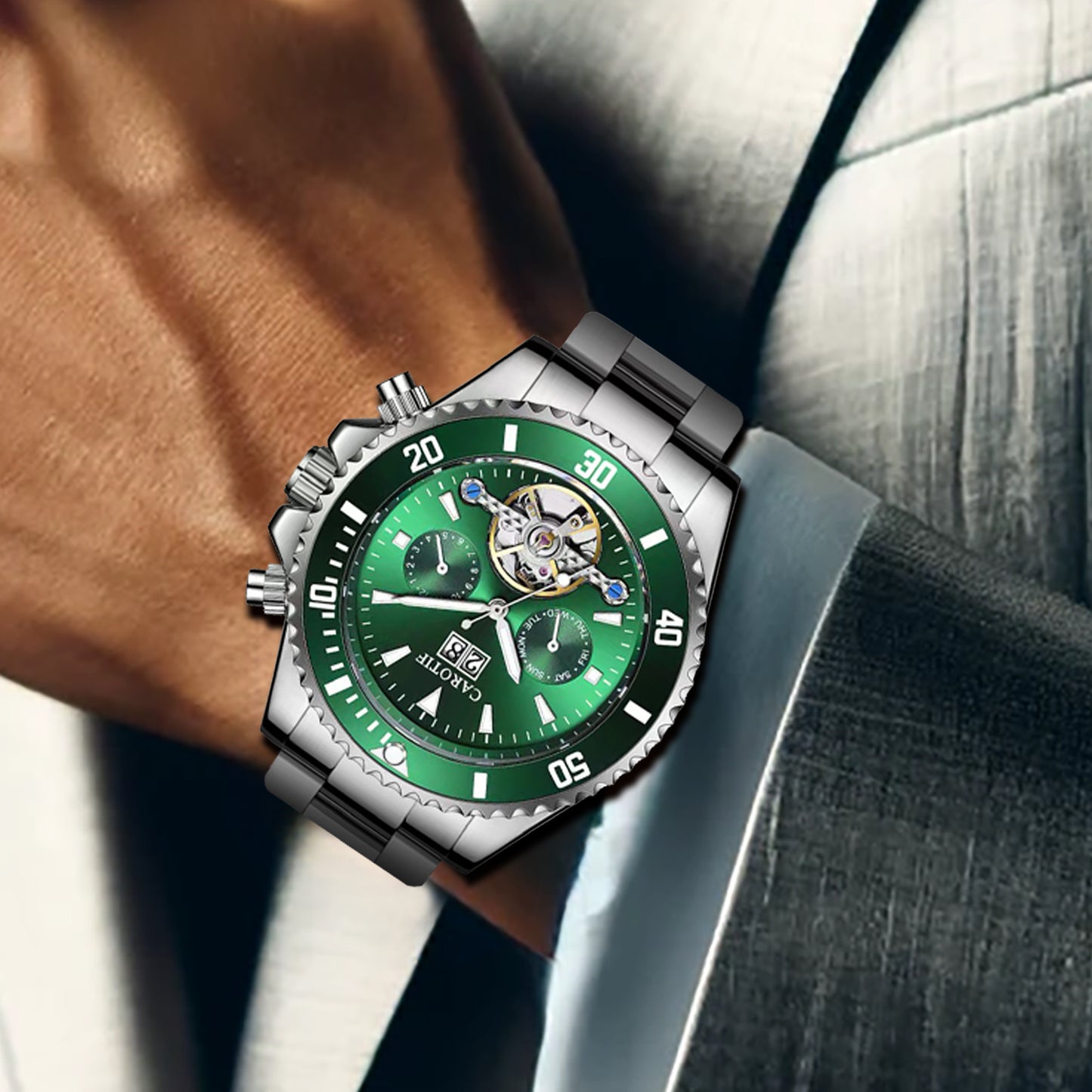hot-selling fully automatic mechanical watch for men fashionable business hollow multi-function watch waterproof luminous