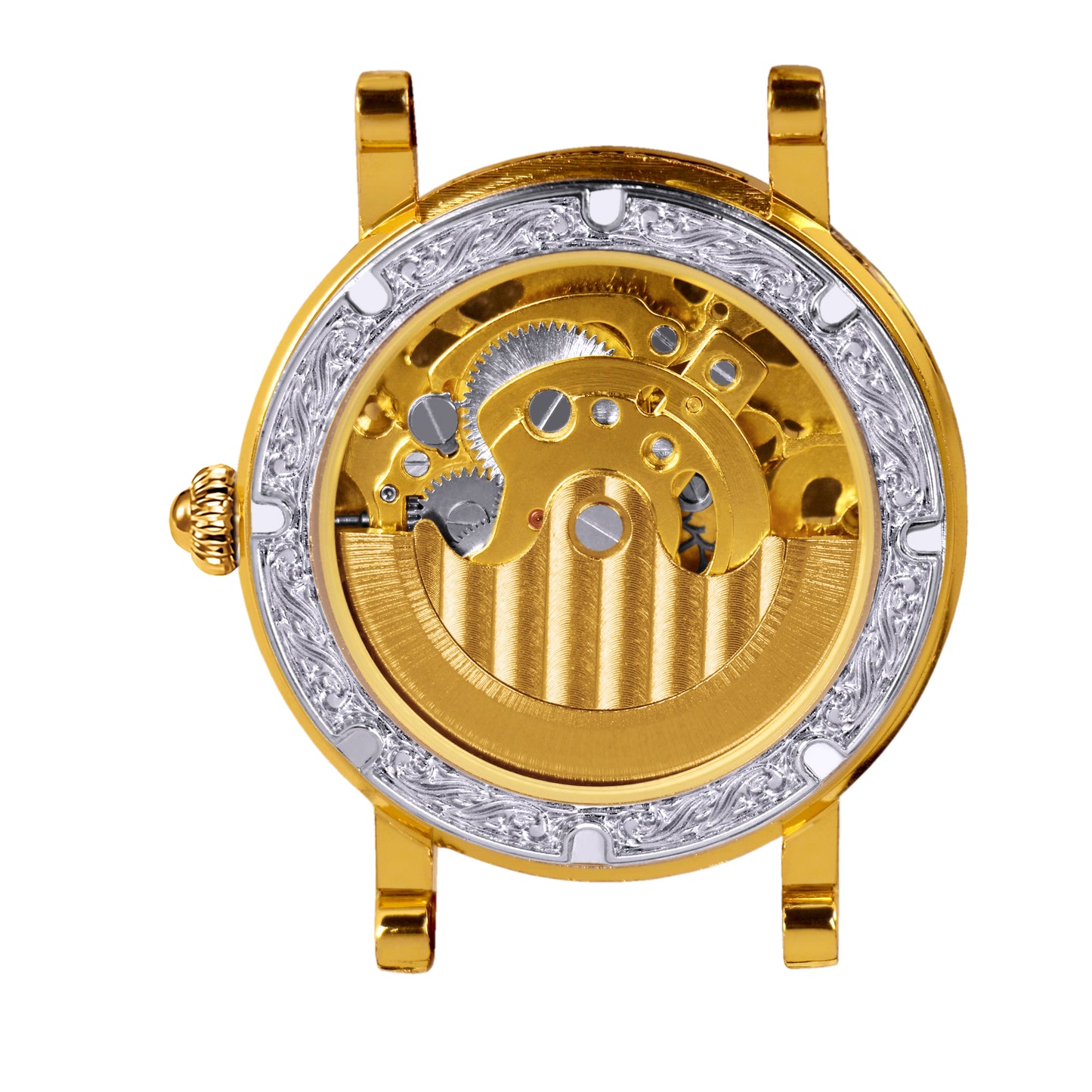 Luxury gold retro carved automatic mechanical watch for men fashion red diamond skeleton dial tourbillon watch